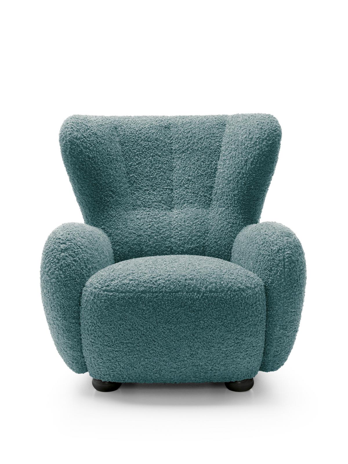 SESSEL MIST, Polstersessel Klassisch Loungesessel, Bucle-Stoff Blau - Blau, Holz/Holzwerkstoff (88/91/100cm) - MASSENO