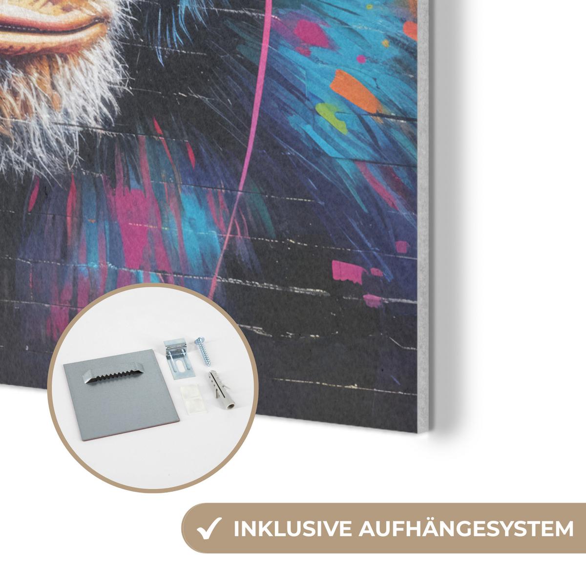 AKUSTIKBILD Graffiti - Schimpanse - Straßenkunst - Kopfhörer - Affe Kunstdruck Schlafzimmer 50x70 cm - Blau, Kunststoff (50/70/0.9cm) - MuchoWow