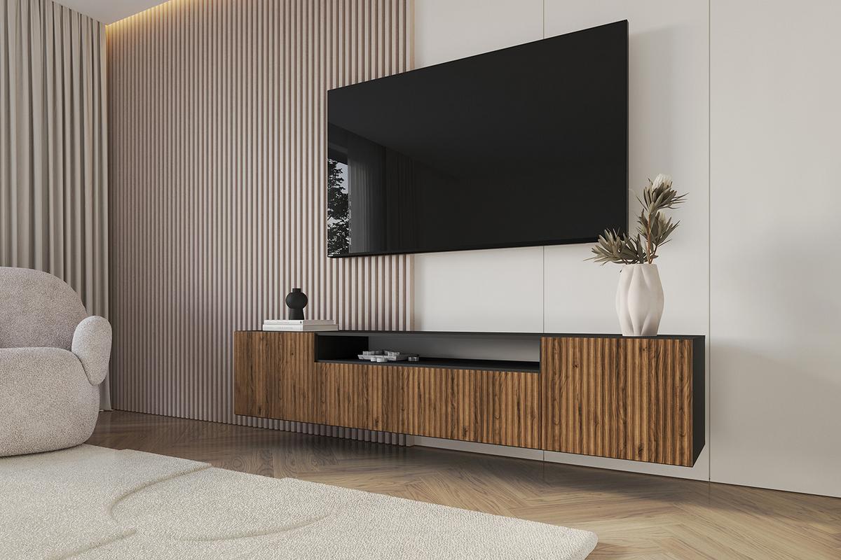 LOWBOARD NOA-2-W 200x40x41 cm - Schwarz / Katania - Eiche Wotan, Holzwerkstoff (200/40/41cm) - ALTDECOR