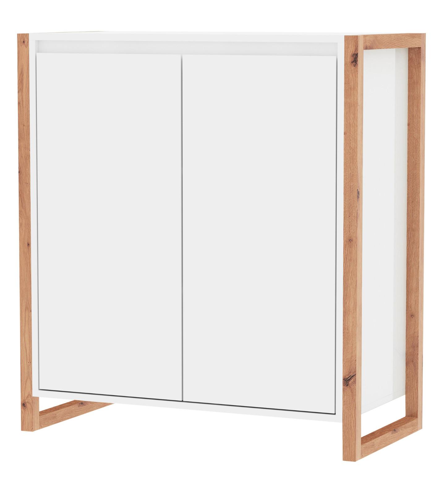 KOMMODE weiß, Eiche Artisan 80 x 88 cm, Anrichte 2-türig - Weiß/Eiche Artisan, Holzwerkstoff (80/88/40cm) - Furn.Design