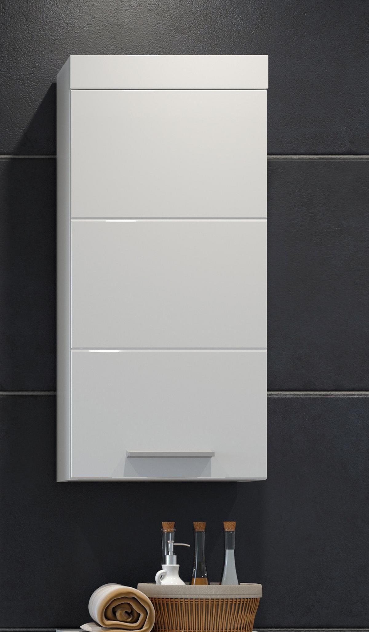 HÄNGESCHRANK weiß Hochglanz 35 x 75 cm, Badschrank hängend - Weiß Hochglanz/Silberfarben, Holzwerkstoff/Kunststoff (16/75/35cm) - Top.Furn