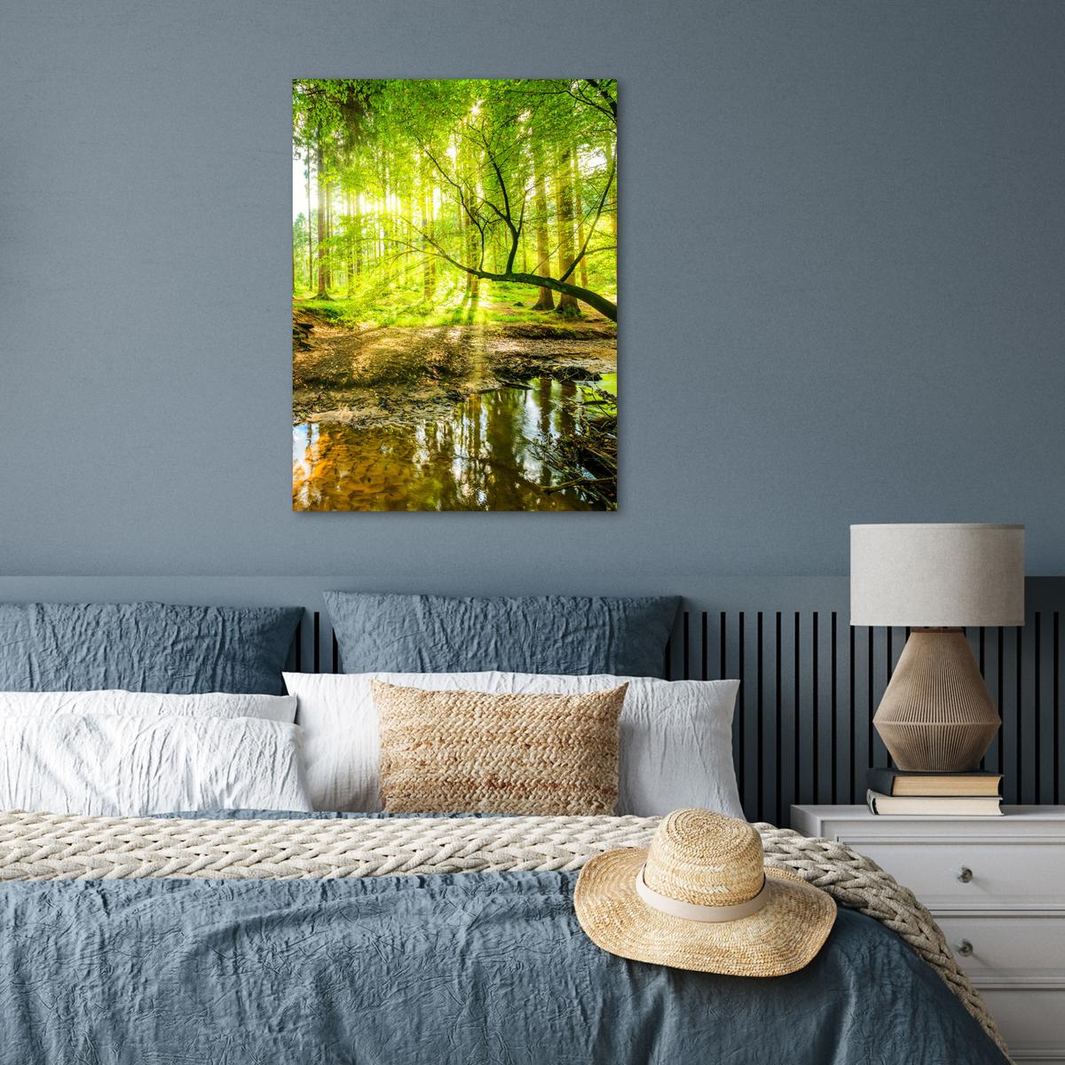 POSTER Wald - Landschaft - Wasser - Bäume - Sonne - Grün - Natur Deko Wohnzimmer 60x80 cm - Grün, Papier (60/80/0.1cm) - MuchoWow