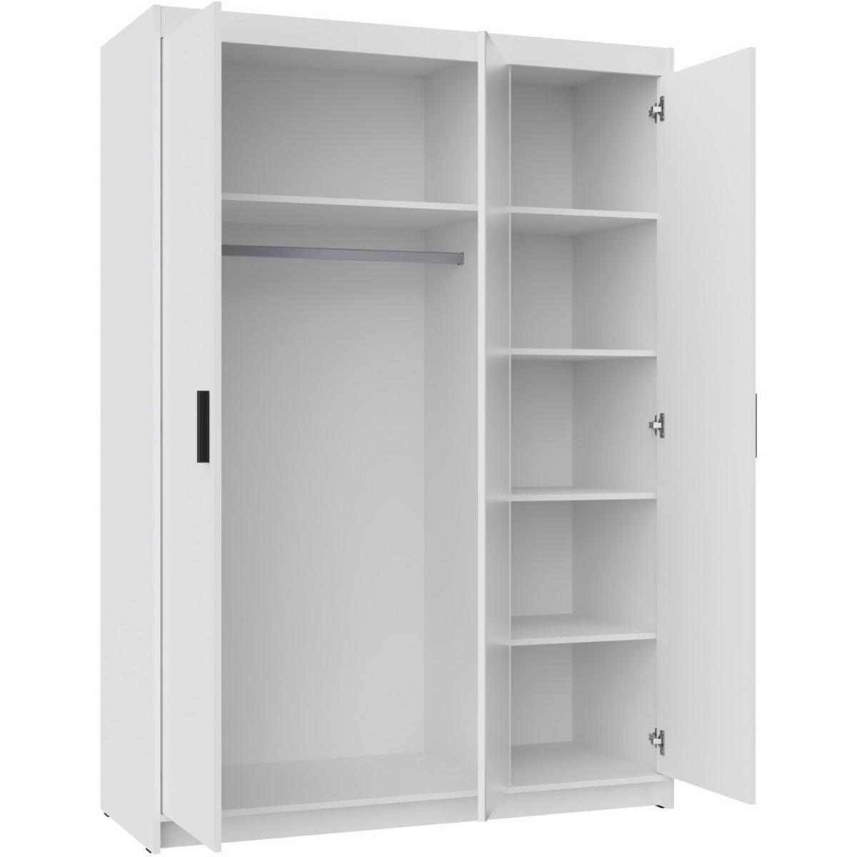 DREHTÜRENSCHRANK Elena mit 3 Türen, mit Spiegel, Weiß - Weiß, Holzwerkstoff (130/190/53cm) - Beautysofa