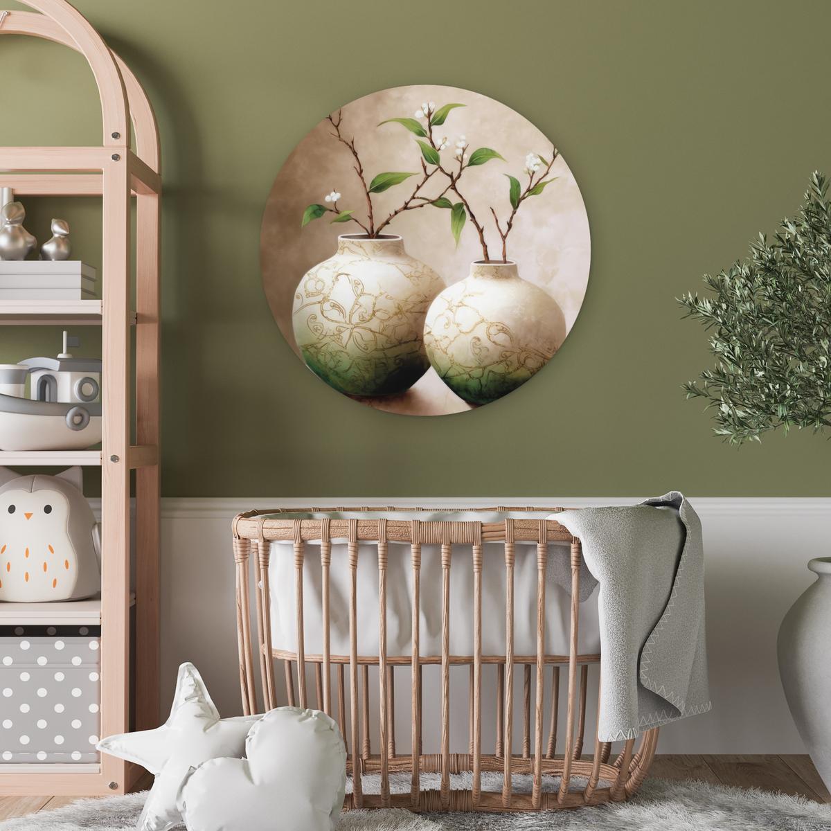 WANDBILD Blumen - Vase - Weiß - Botanisch - Beige Wanddeko Schlafzimmer 60x60 cm - Ecru, Kunststoff (60/60cm) - MuchoWow