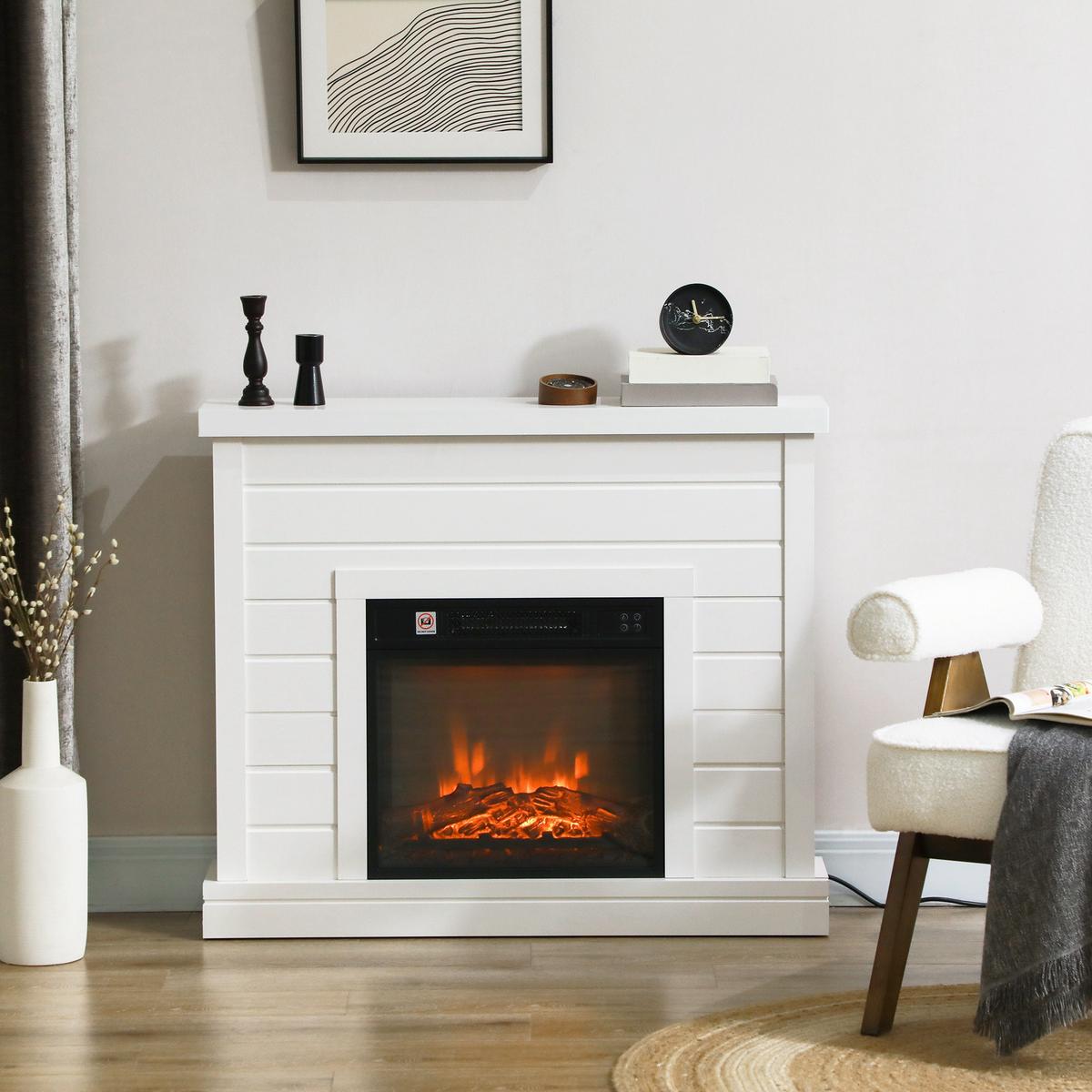 ELEKTROKAMIN mit Heizung und mit Flammeneffekt 1800W - Weiß, Metall (22/81.7/96.5cm) - HOMCOM