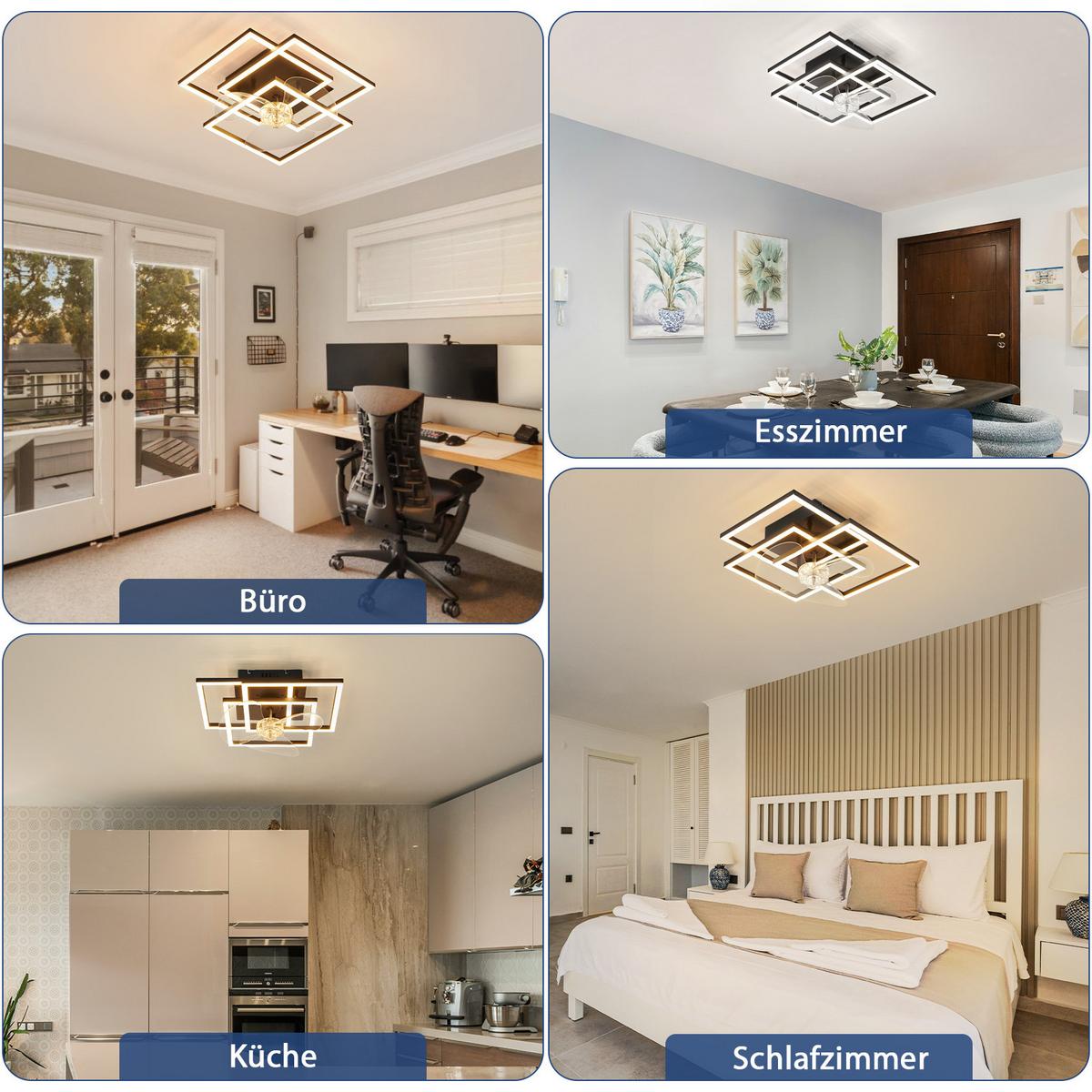 DECKENVENTILATOR Mit Beleuchtung Qalen 37/37/16.5 cm - Schwarz, Kunststoff/Metall (37/37/16.5cm) - ZMH