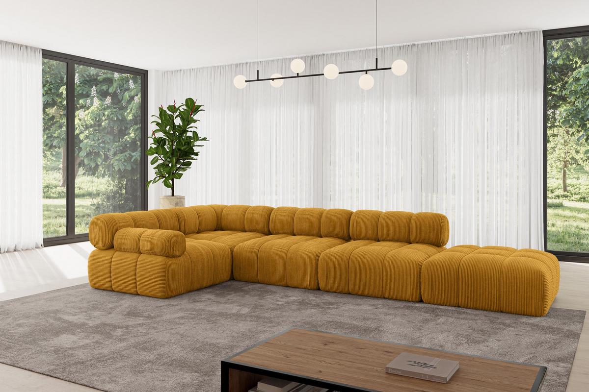 ECKSOFA modulares Sofa Felto-L2 - 380x190x70 cm Senfgelb Cord - Currygelb, Holzwerkstoff/Textil (380/190cm) - ALTDECOR