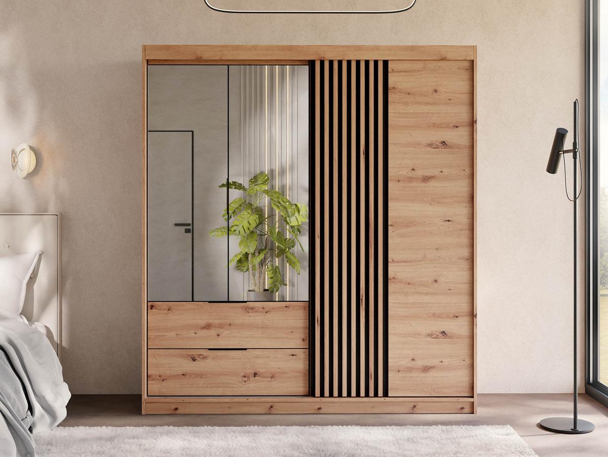 KLEIDERSCHRANK Majorka 203 - Schwarz/Eiche Artisan, Holzwerkstoff/Kunststoff (203/213/60cm) - MIRJAN24