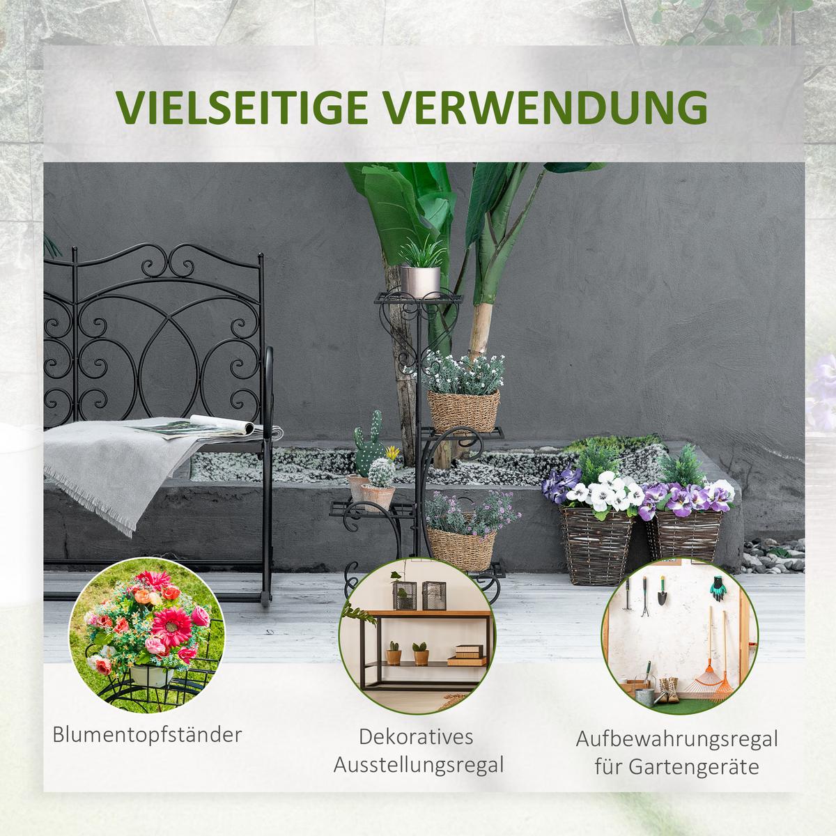 BLUMENSTÄNDER, Metall, Schwarz - Schwarz, Metall (24.5/80/45cm) - Outsunny