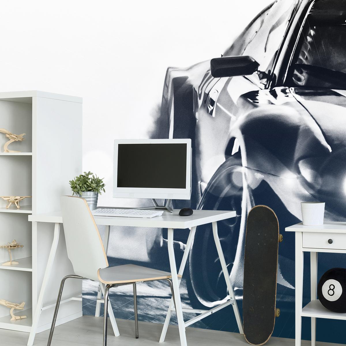 FOTOTAPETE für Jugendzimmer Drift Sportwagen Action 350x256 - Schwarz/Weiß, Papier (350/256cm) - Muralo