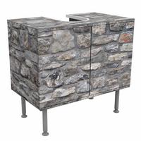 WASCHBECKENUNTERSCHRANK Naturstein Tapete Alte Steinmauer 60/55/35 cm - Grau, Holzwerkstoff (60/55/35cm) - Bilderwelten