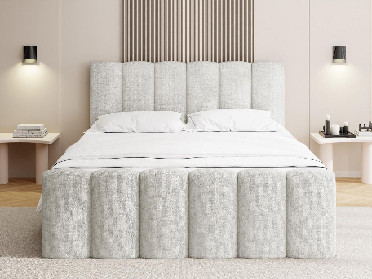 BOXBETT Serenity mit Bettkasten, Weiß Chenille 120x200 cm – inkl. H4 Taschenfederkern Matratze & Foam Topper - Schwarz/Weiß, Holz/Holzwerkstoff (120/200cm) - WFL GROUP