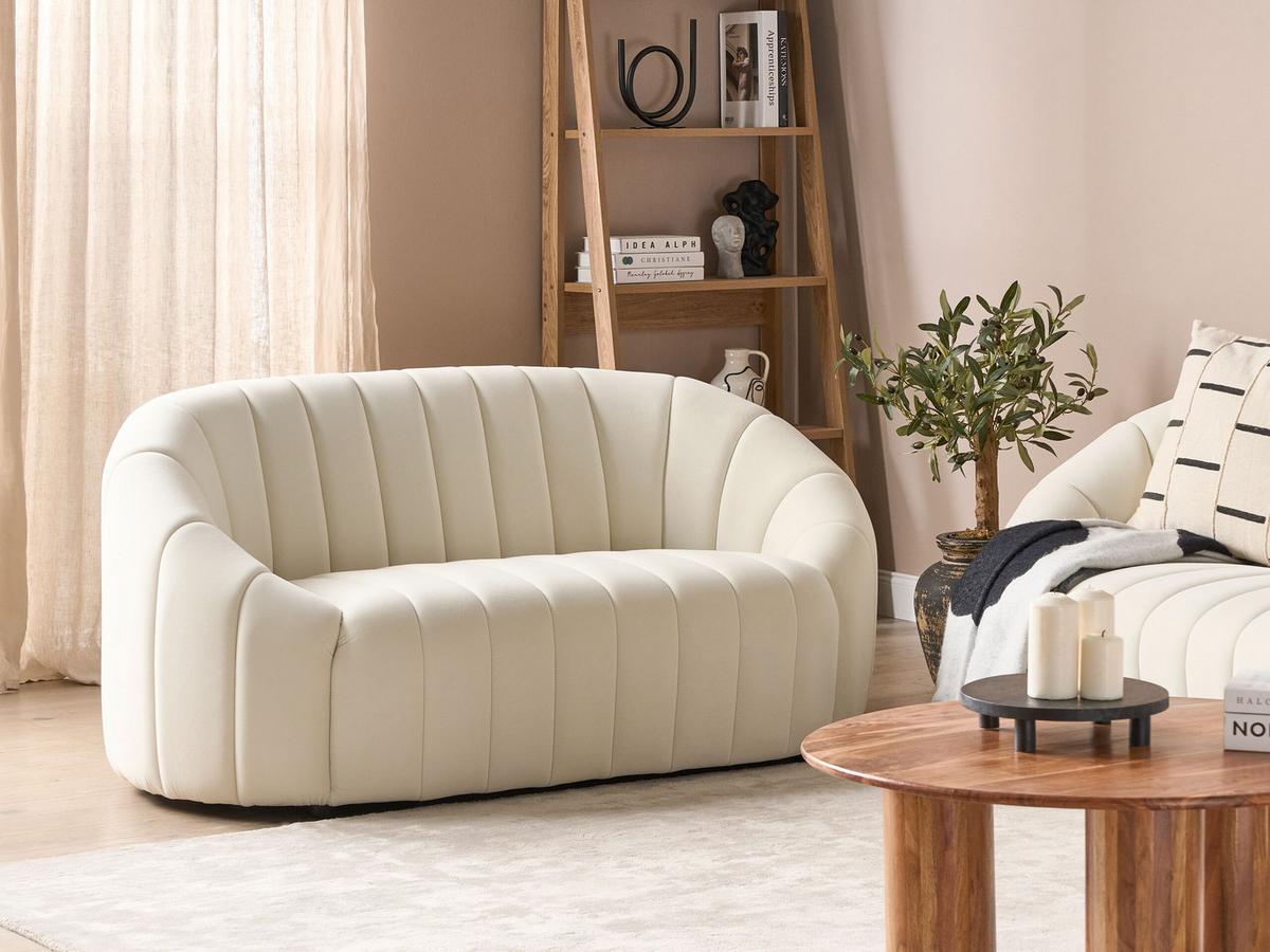 2-SITZER-SOFA Samtstoff cremeweiß Malung - Weiß, Textil (138/68/79cm) - Beliani