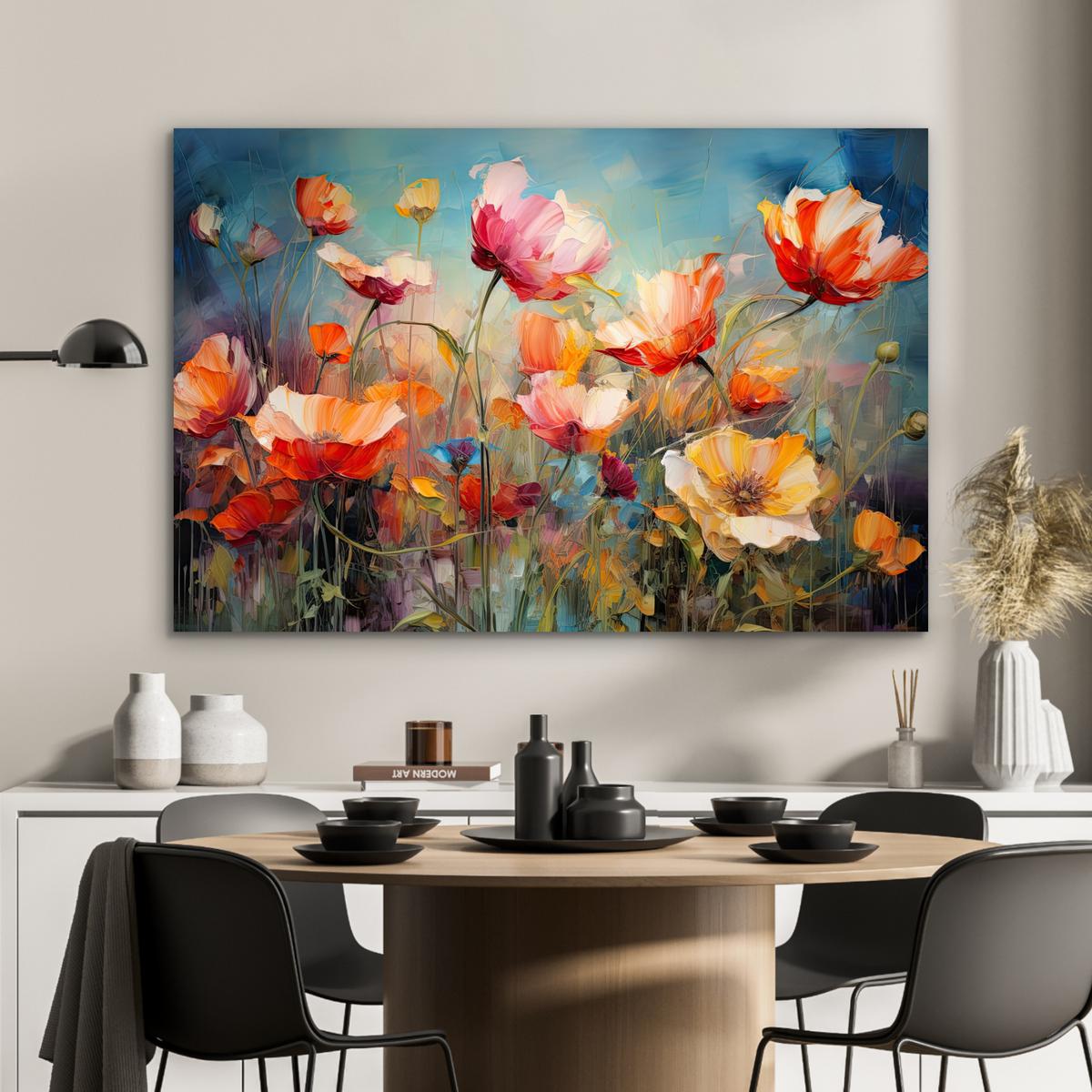 METALLBILD Blumen - Aquarell - Kunst - Botanisch - Natur Deko Groß 120x80 cm - Orange, Metall (120/80cm) - MuchoWow
