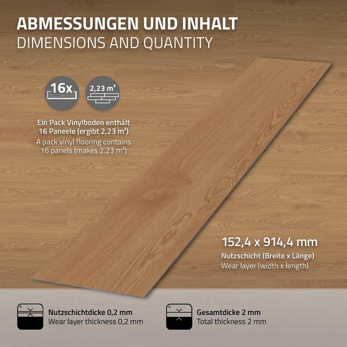 VINYLBODEN selbstklebend 11,15m²/80 Dielen Eiche Sundance - Hellbraun, Kunststoff (91.5/15.3/0.2cm) - ML-DESIGN