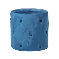 SAMT-POUF Windsor blau, runder Hocker 40/40/40 cm - Dunkelblau, Textil (40/40/40cm) - Homescapes