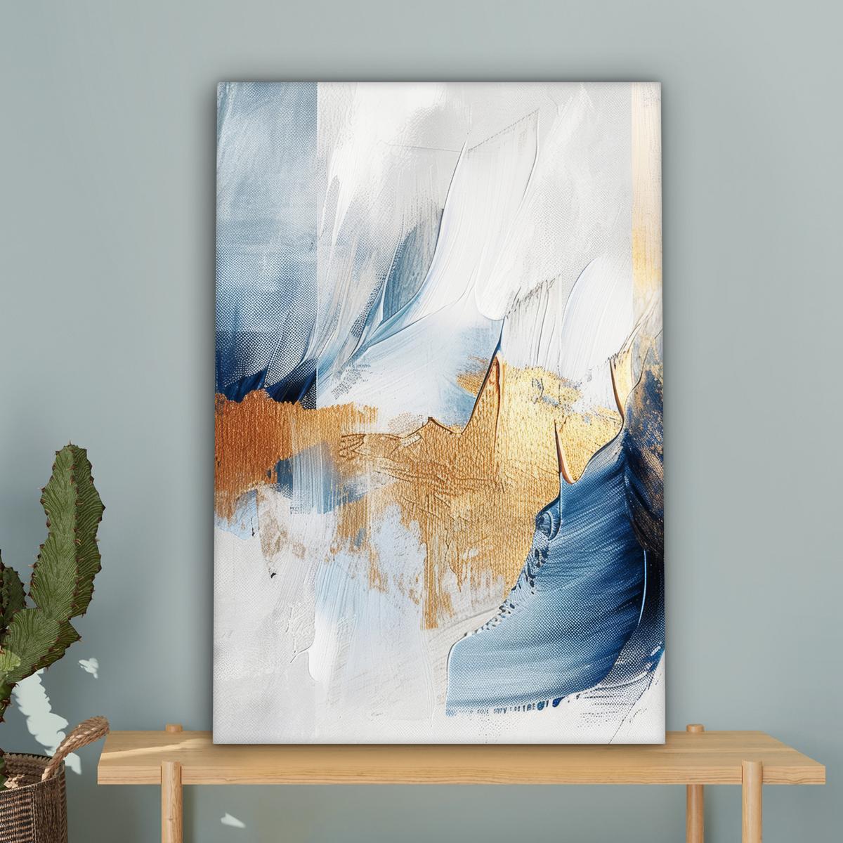 LEINWANDBILD Gold - Blau - Aquarell - Kunst - Modern Wanddeko Schlafzimmer 60x90 cm - Hellblau, Textil (60/90cm) - MuchoWow