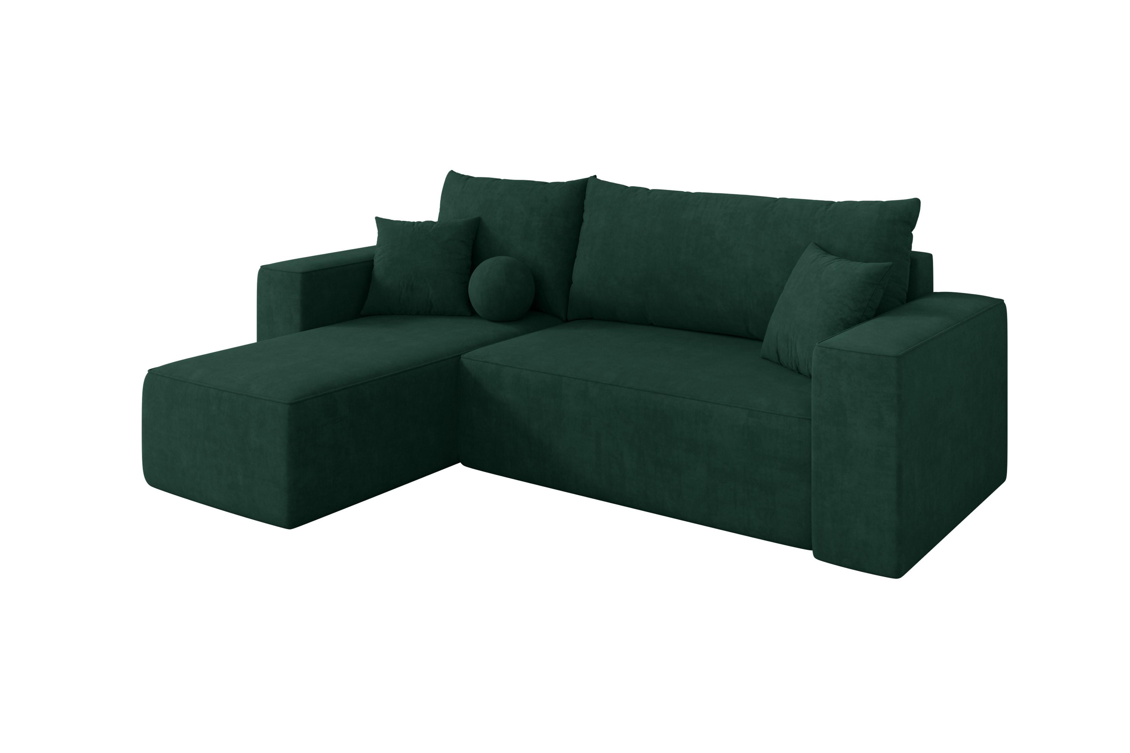 ECKSOFA mit Schlaffunktion Ottomane Links SENO-L 249x139x85 Grün Velours - Schwarz/Grün, Holzwerkstoff/Kunststoff (249/139cm) - ALTDECOR