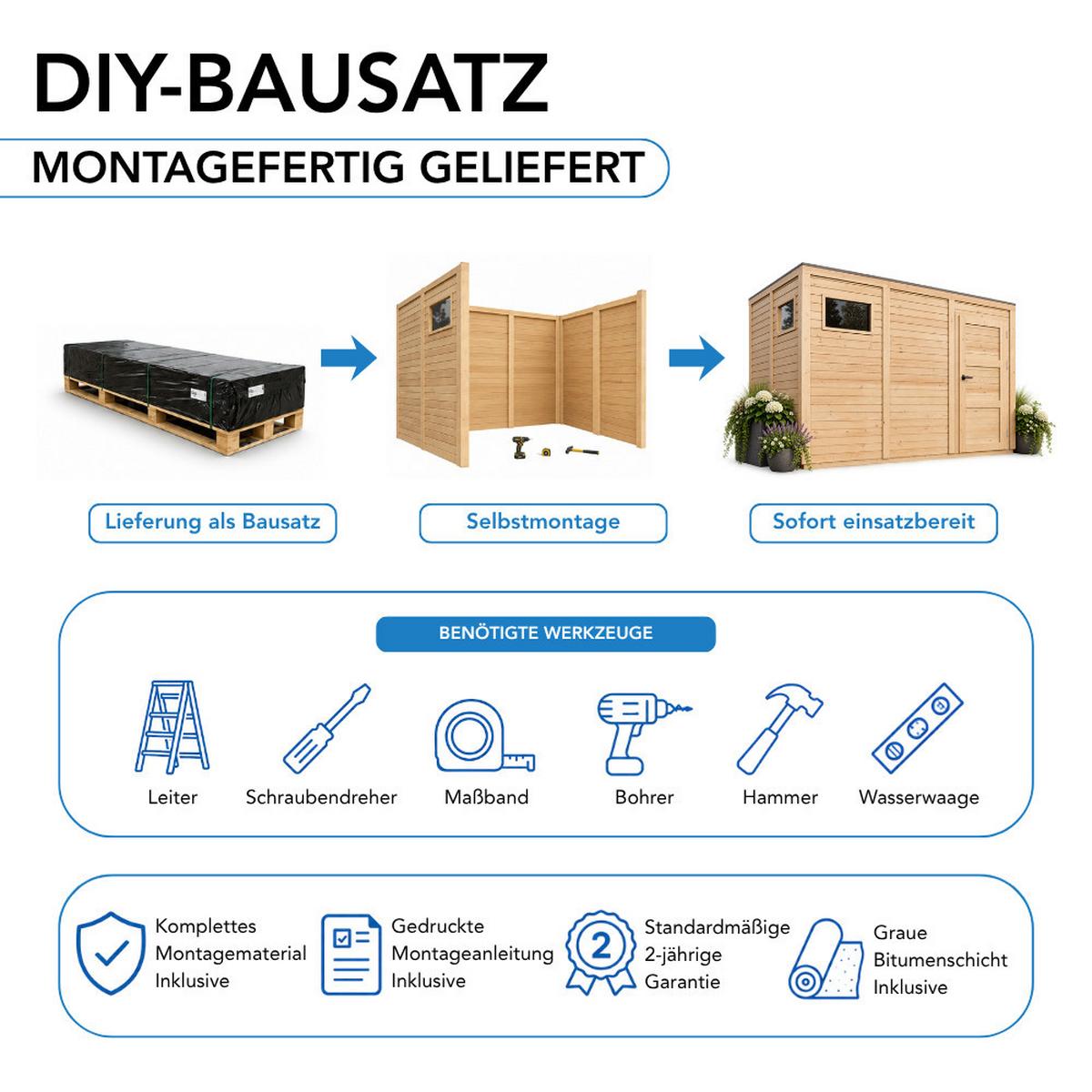GARTENHAUS Holz 6,18 m², 306/210/202 cm, ohne Boden, M326F2 - Beige, Holz (306/210/202cm) - Timbela
