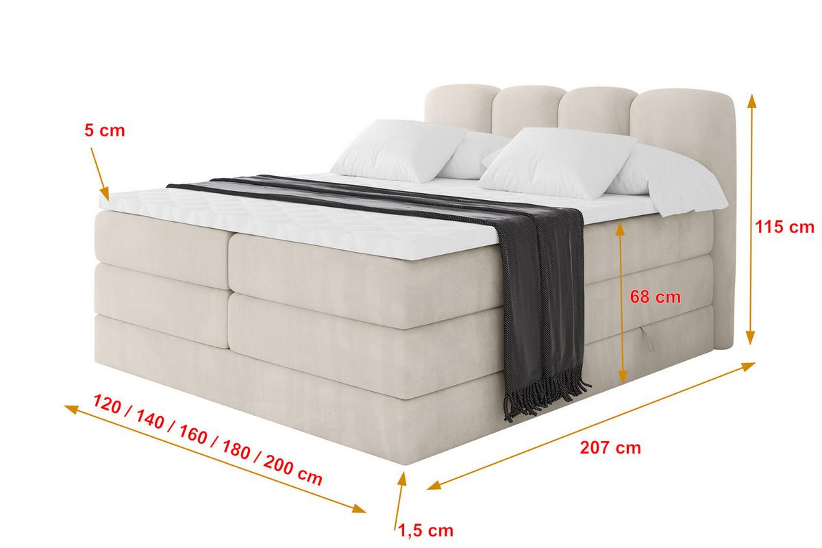 BOXBETT mit Matratze H3|H4 - NINA KING - 200x200 cm - Beige - Champagner, Holzwerkstoff (200/200cm) - ALTDECOR