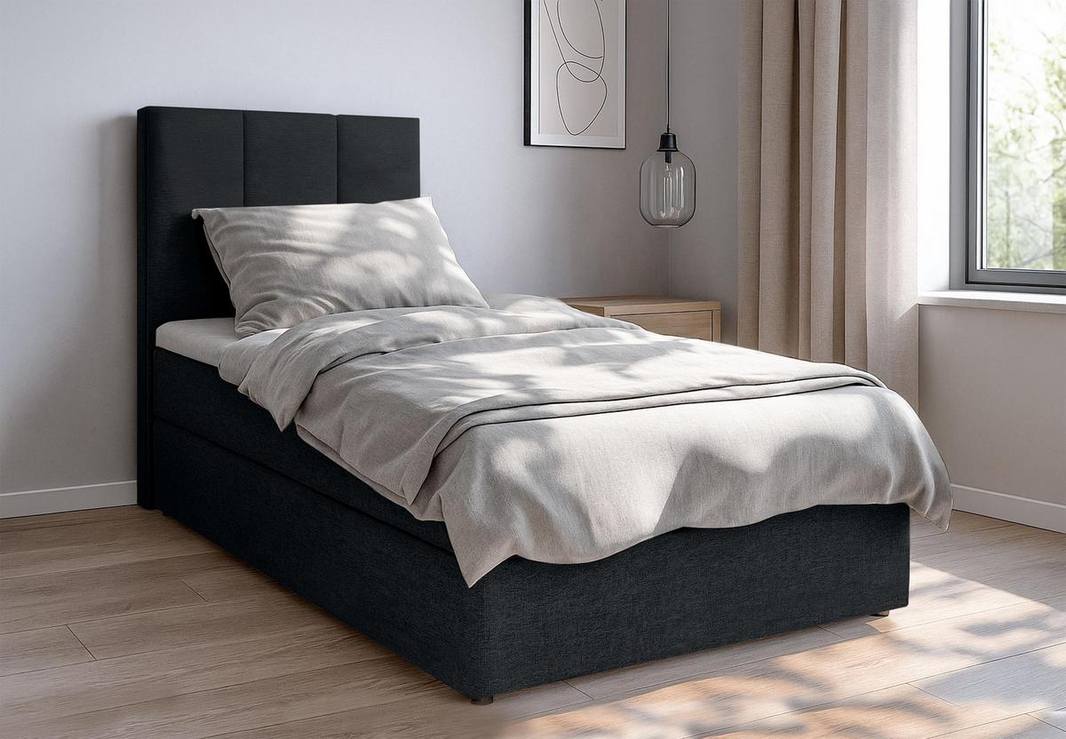 BOXBETT MEREA 80x200 cm mit Bettkasten und Matratze - Schwarz + TOPPER - Schwarz, Holz/Holzwerkstoff (80/200cm) - AX Living