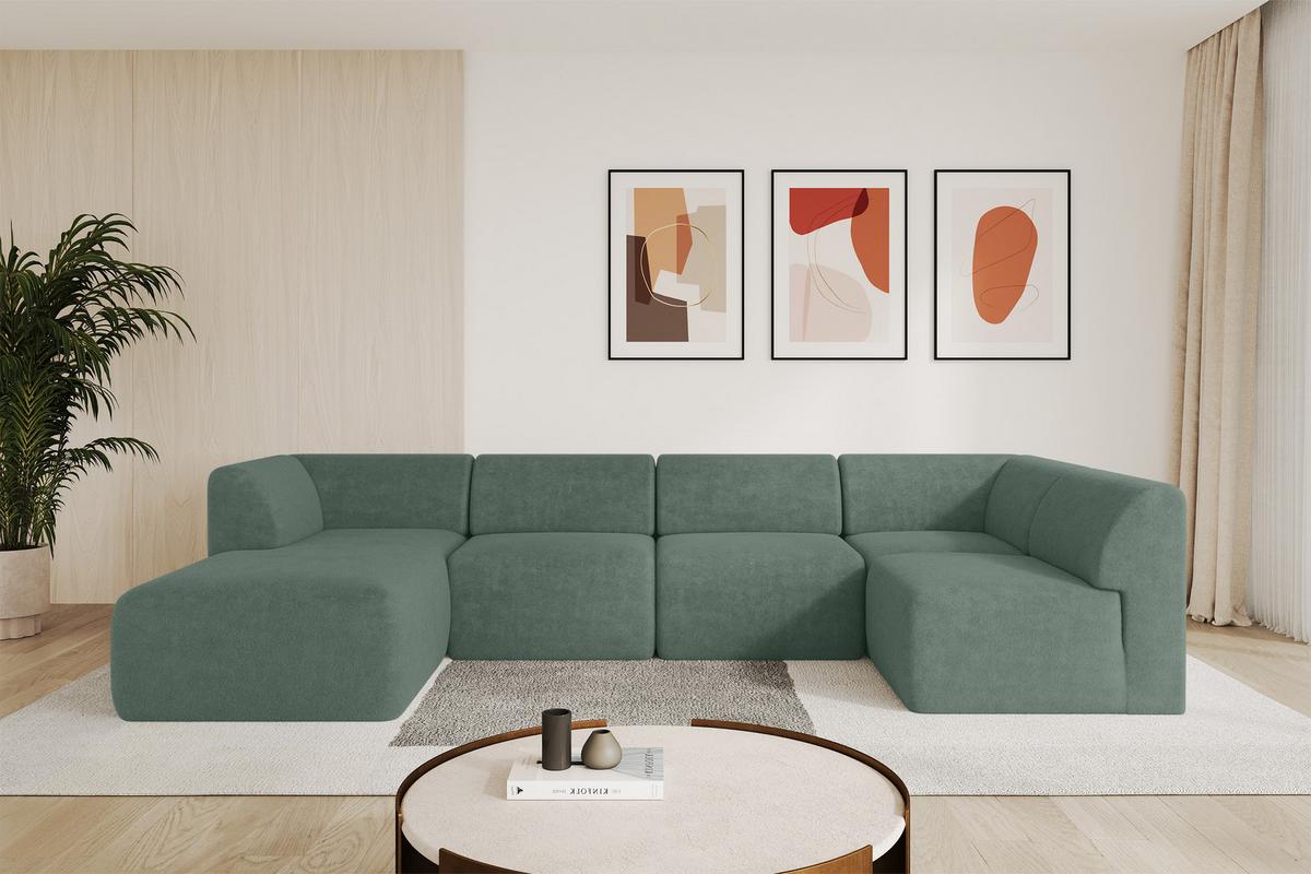WOHNLANDSCHAFT Ottomane Links MOVO-L 345x180x78 cm Grün Tissu - Waldgrün, Holzwerkstoff/Kunststoff (345/78/180cm) - ALTDECOR
