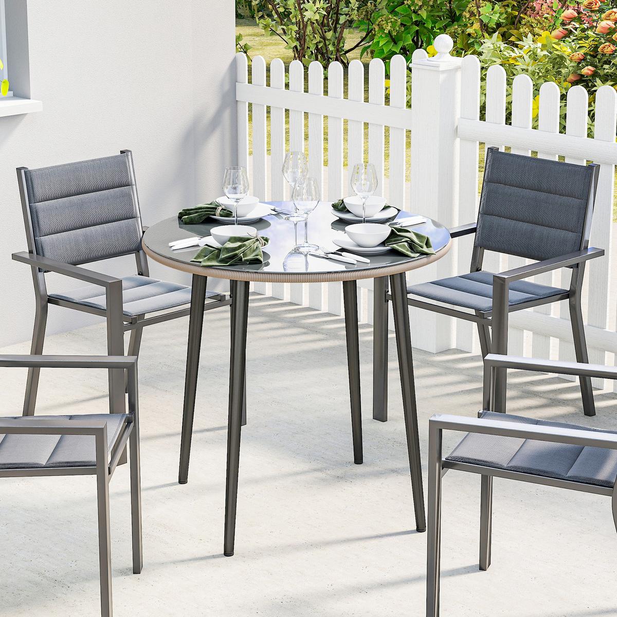 GARTENTISCH Stahl gehärtetes Glas Grau - Grau, Metall (80/80/74cm) - Outsunny
