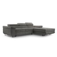 ECKSOFA GIULIO Grau Velours-Stoff mit Schlaffunktion - Grau, Holz (280/203cm) - MASSENO