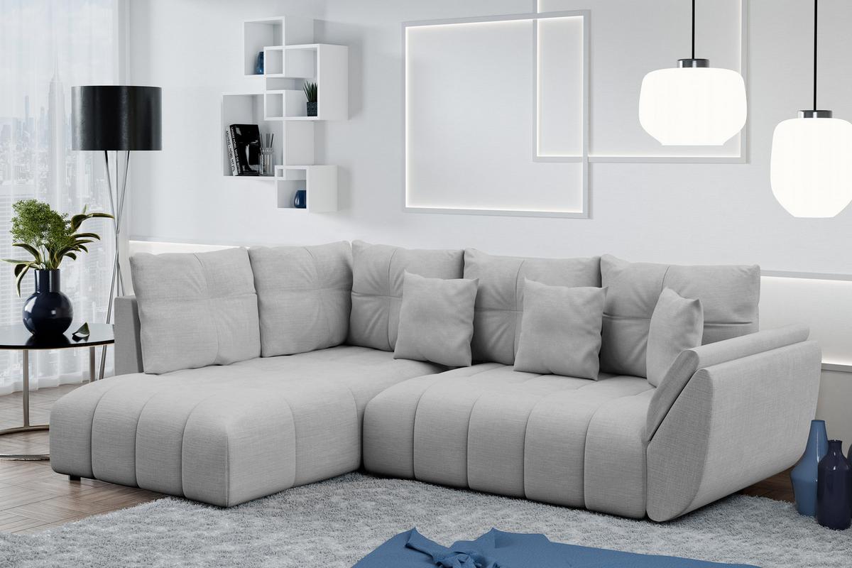 ECKSOFA L Form Corleone Hellgrau 268/192/96 cm mit Schlaffunktion - Hellgrau/Schwarz, Kunststoff/Textil (268/192cm) - AX Living