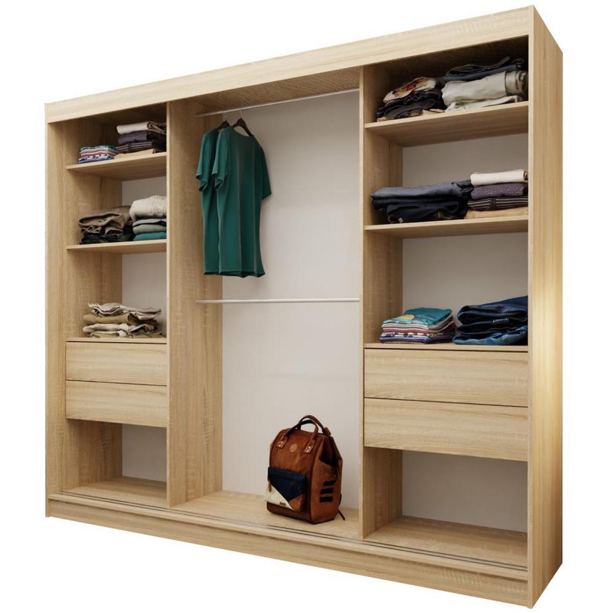 SCHWEBETÜRENSCHRANK Mario II 240/216/61 eiche Sonoma mit Schubladen - Sonoma Eiche, Holzwerkstoff (240/216/61cm) - Beautysofa