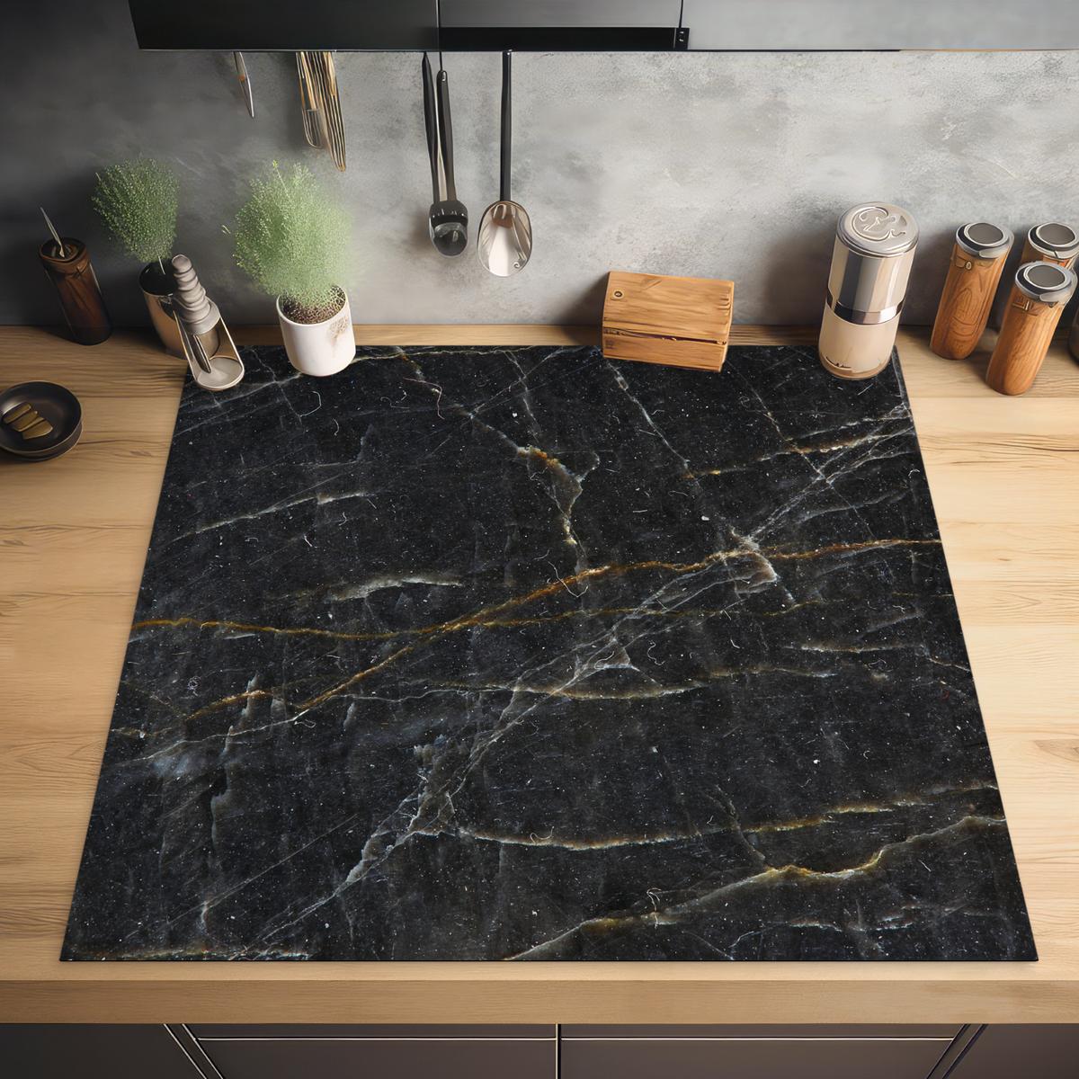 HERDABDECKPLATTE Marmor - Schwarz - Gold - Grau - Marmorstruktur Induktionsmatte 78x78 cm - Goldfarben, Kunststoff (78/78/0.2cm) - MuchoWow