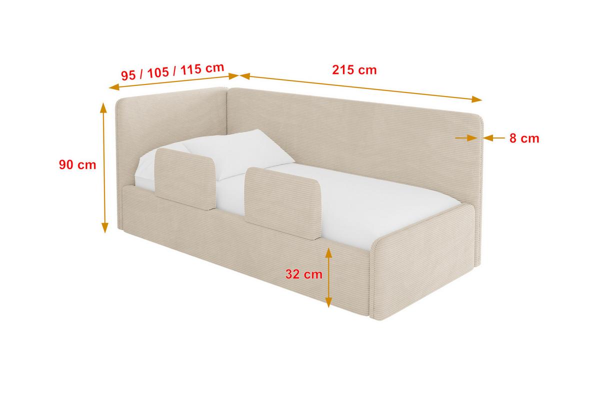 EINZELLBETT Jugendbett mit Bettkasten, Rechts - NORY 100x200 Beige - Kaschmir, Holzwerkstoff/Textil (100/200cm) - ALTDECOR