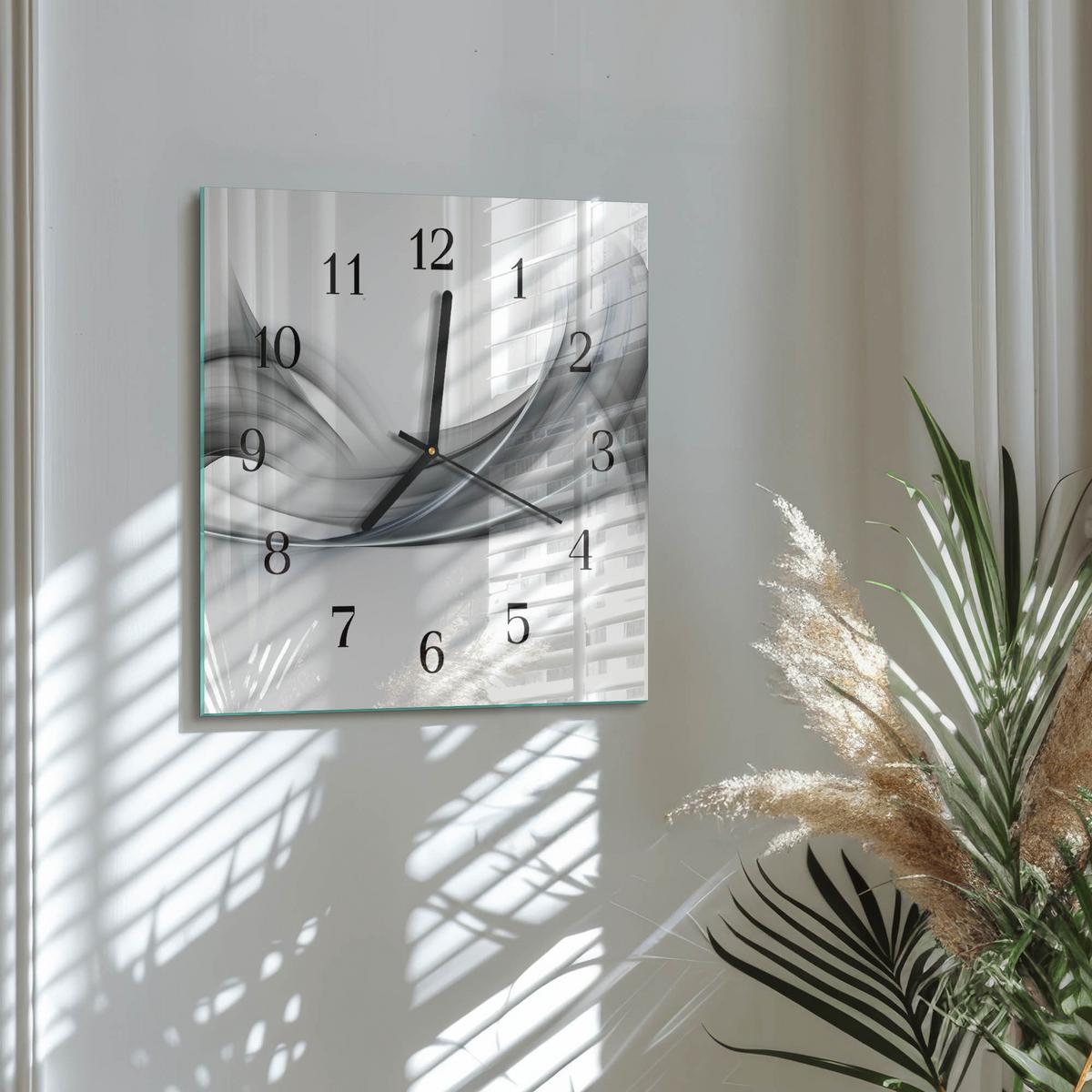 WANDUHR aus Glas 30x30 cm - Abstraktion - Grau, Glas (30/30/0.4cm) - TULUP