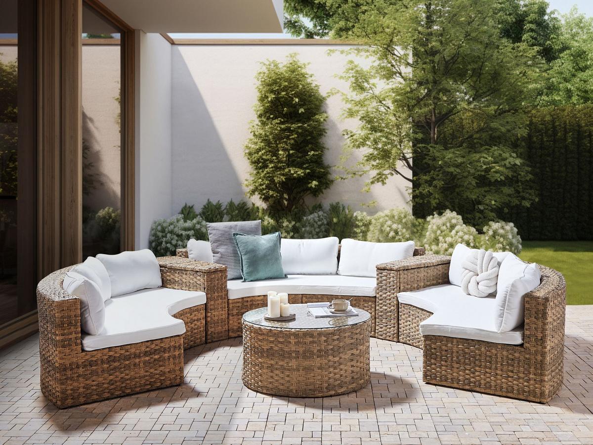 LOUNGE SET PE Rattan hellbraun Severo - Hellbraun/Weiß, Kunststoff - Beliani