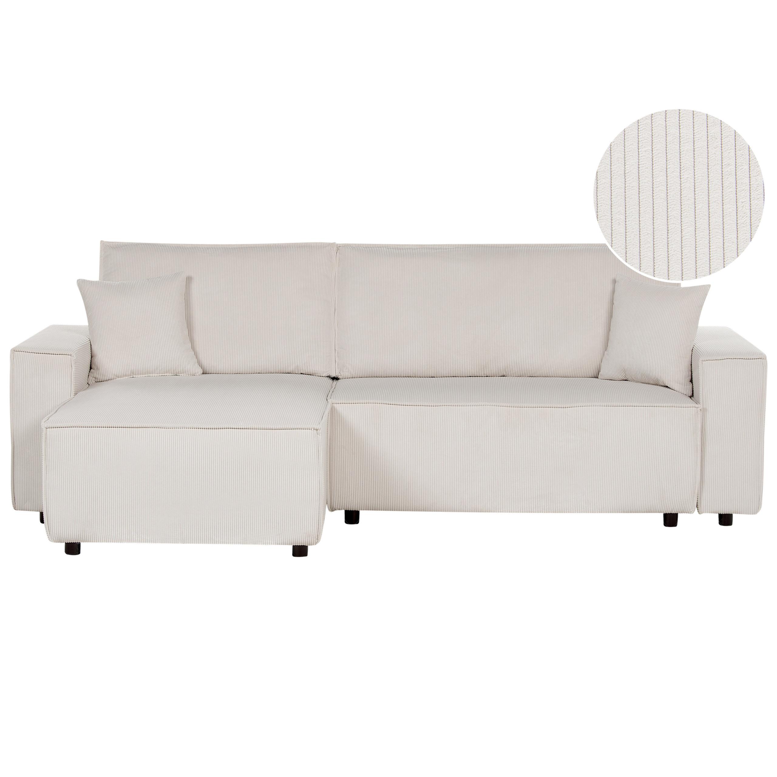 2-SITZER-ECKSOFA Cord cremeweiß linksseitig mit Schlaffunktion Abacka - Schwarz/Weiß, Textil (247/147cm) - Beliani