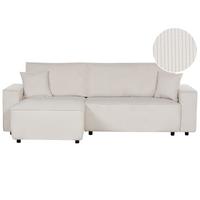 2-SITZER-ECKSOFA Cord cremeweiß linksseitig mit Schlaffunktion Abacka - Schwarz/Weiß, Textil (247/147cm) - Beliani