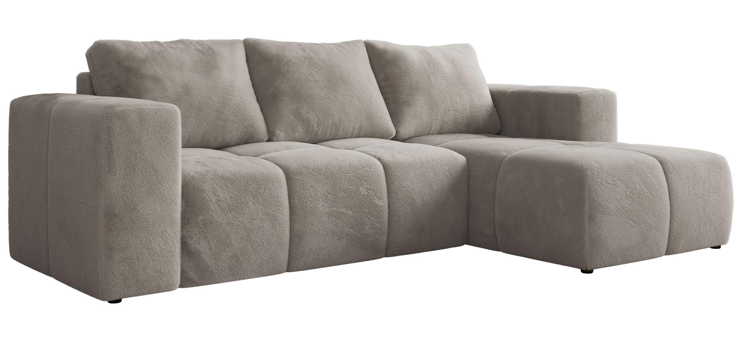 ECKSOFA MONIVA Hellgrau Plüsch - Rechts - Hellgrau/Schwarz, Kunststoff/Textil (266/164cm) - MKS