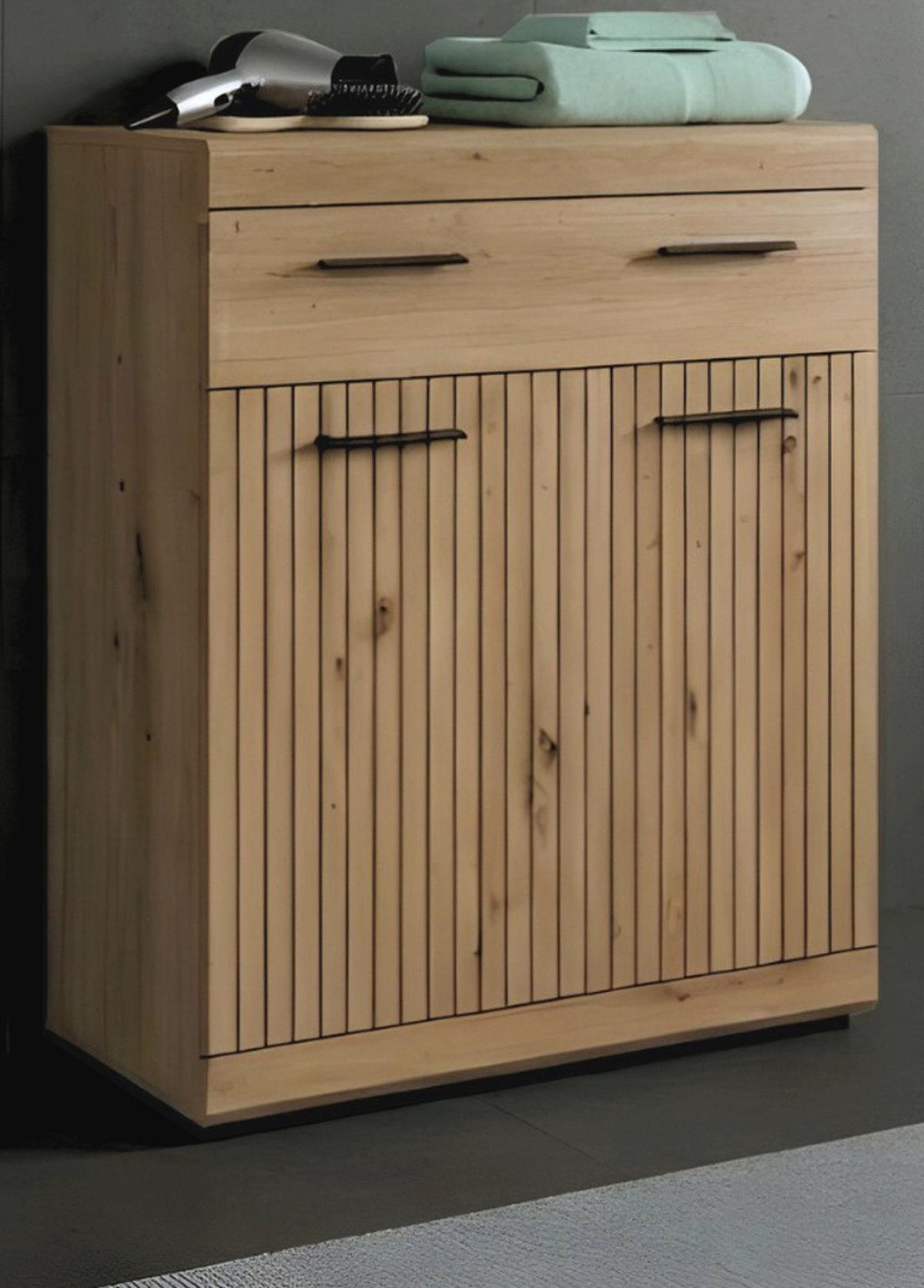 BADKOMMODE Eiche Artisan 74 x 88 cm, Badschrank mit moderner Rillen-Optik - Schwarz/Eiche Artisan, Holzwerkstoff/Kunststoff (74/88/31cm) - Inn.Furn