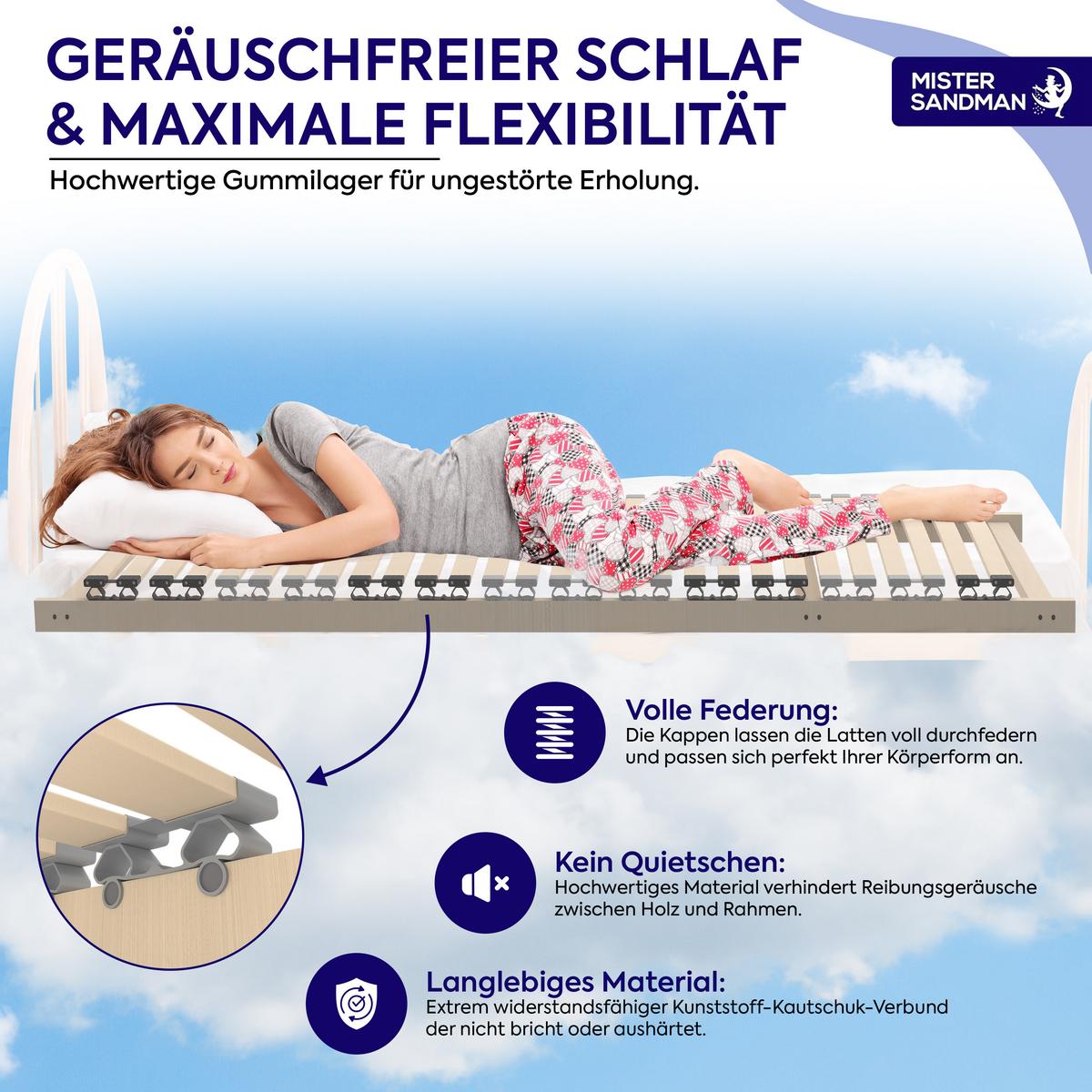 LATTENROST 7-Zonen DreamBase 80x200 cm – stabiler Holzlattenrost mit Federleisten für optimale Matratzenunterstützung - Eschefarben/Buchefarben, Holz (80/200cm) - Mister Sandman