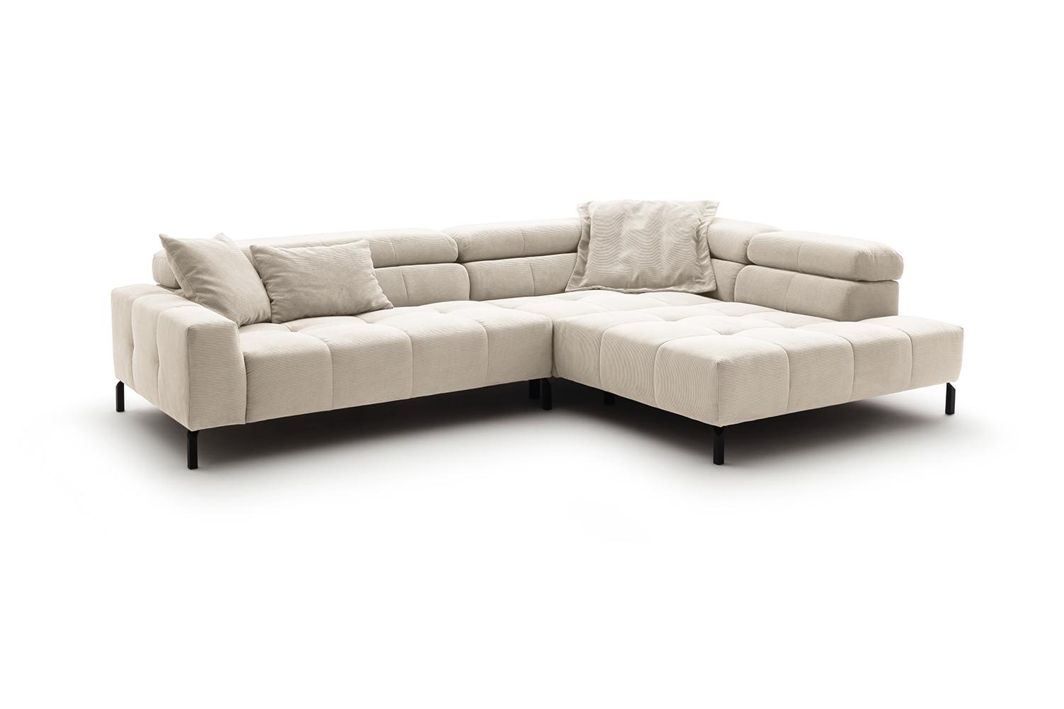 ECKSOFA MIT MOTORISCHEM SITZVORZUG OHIO Weiß Cord Relaxfunktion - Schwarz/Weiß, Textil/Metall (311/219cm) - KAWOLA