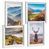 BILDER SET 4er Set - 50x50 cm & 40x60 cm Weißer Rahmen - Berglandschaft, See, Hirsche - Weiß, Kunststoff (50/50cm) - TULUP