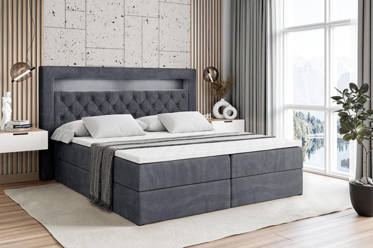 BOXBETT LED mit H4-Matratze und Lattenrost - NOEL GOLD - 140x200 Dunkelgrau - Dunkelgrau, Holzwerkstoff (140/200cm) - ALTDECOR