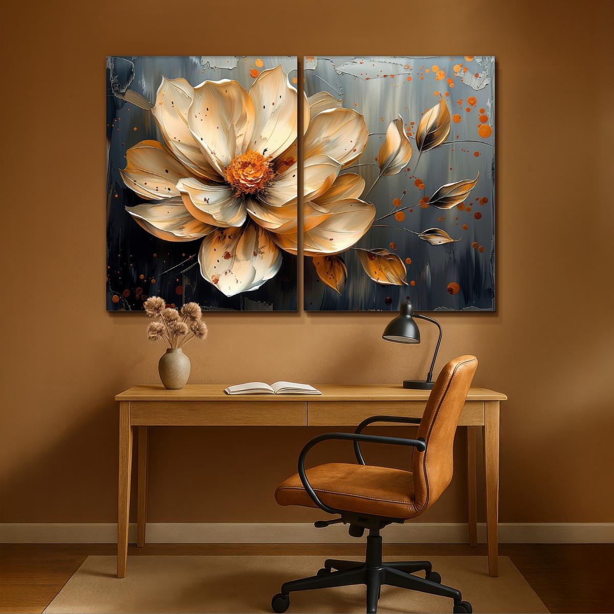 LEINWANDBILD 2er Set Blume - Gold - Abstrakt - Farbe 180x120 cm - Creme, Textil (180/120cm) - MuchoWow