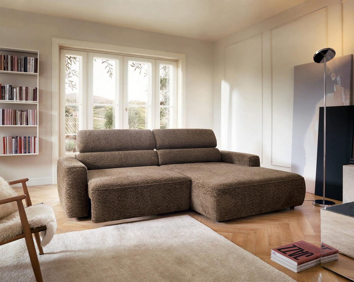 ECKSOFA Fando Hellbraun Chenille - Hellbraun/Schwarz, Kunststoff/Textil (182/252cm) - Selsey