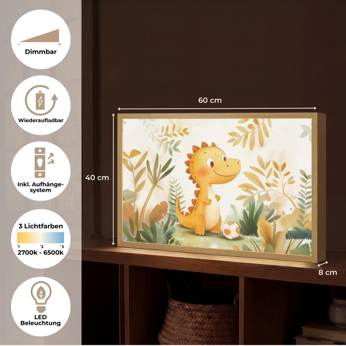 WANDLEUCHTE MIT AKKU Dino - Fußball - Orange 60x40 cm - Beige, Holzwerkstoff (60/40/8cm) - OnlyWow