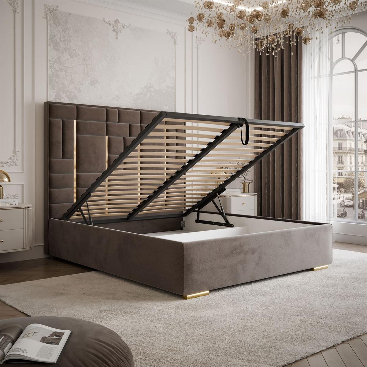 POLSTERBETT BRIGITTE GOLD mit Bettkasten 140x200 cm Element 25 - Braun, Textil (140/200cm) - Lookway