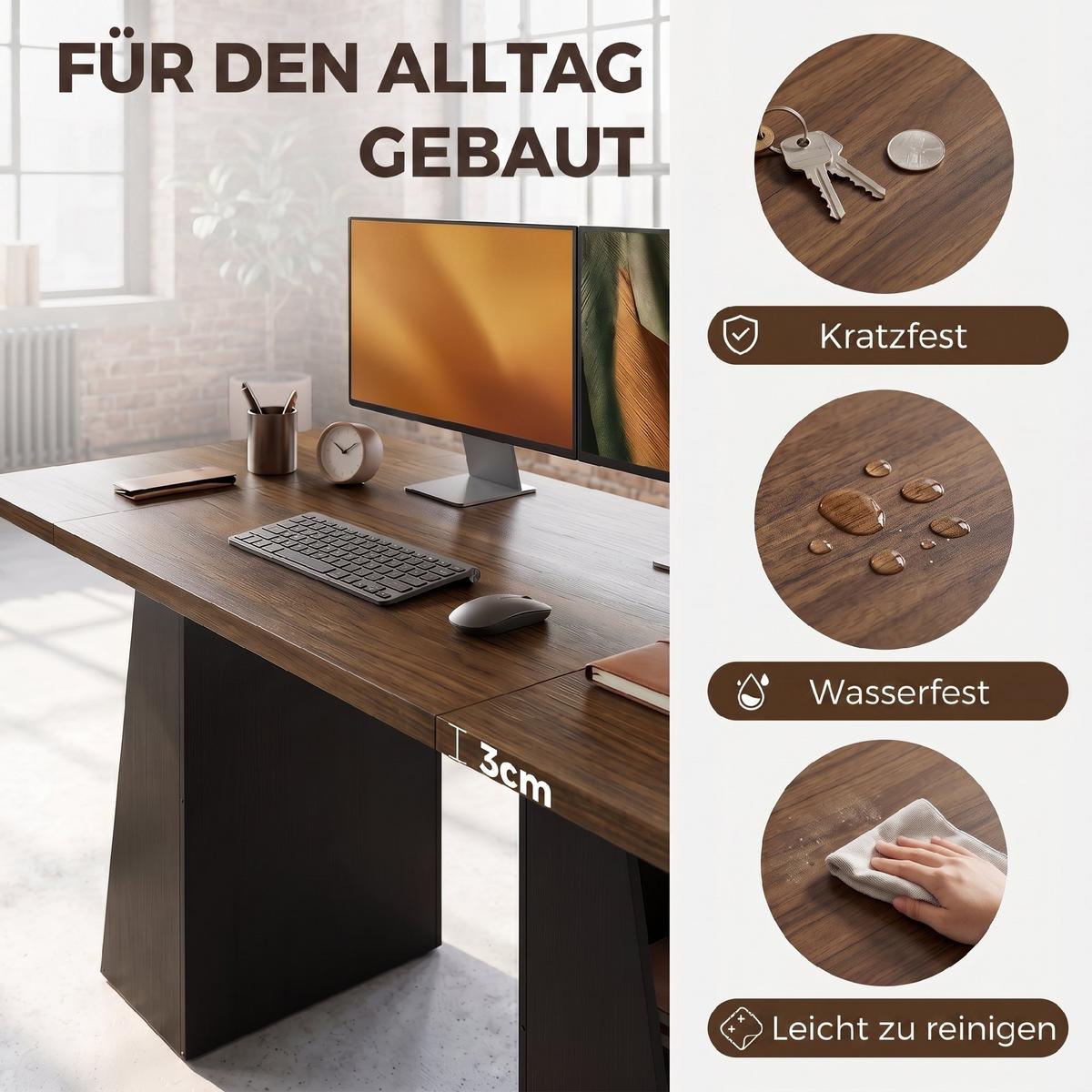 SCHREIBTISCH Spanplatte MDF Braun Schwarz - Schwarz/Braun, Holzwerkstoff (140/78/75cm) - HOMCOM