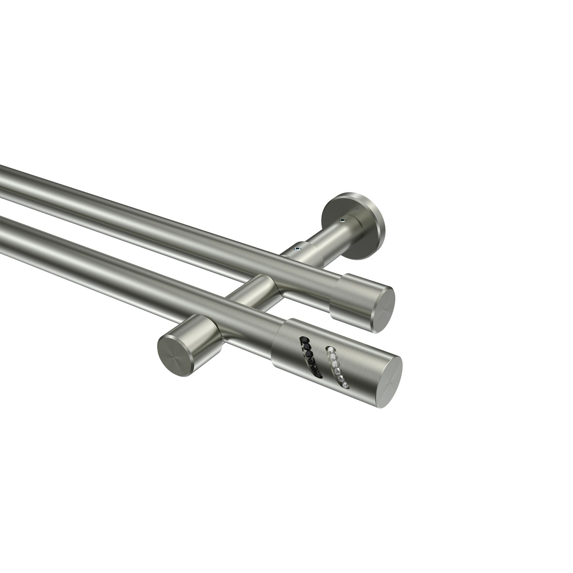 GARDINENSTANGE Prestige Zoena 400 cm (geteilt in 2 x 200 cm), 2-läufig (ohne Ringe), 20 mm Ø Edelstahl-Optik - Edelstahlfarben, Metall (400cm) - INTERDECO