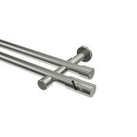 GARDINENSTANGE Prestige Zoena 400 cm (geteilt in 2 x 200 cm), 2-läufig (ohne Ringe), 20 mm Ø Edelstahl-Optik - Edelstahlfarben, Metall (400cm) - INTERDECO