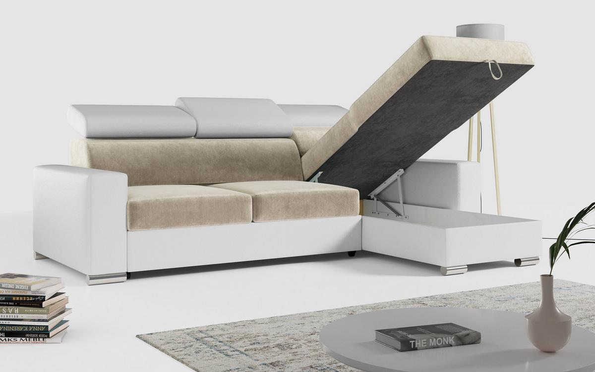 ECKSOFA FOX-L Beige/Weiß - Beige/Silberfarben, Kunststoff/Textil (242/168cm) - MKS